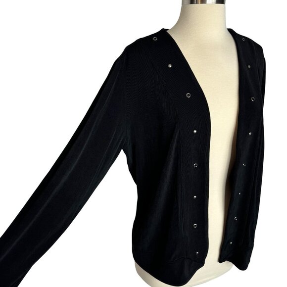 Vintage Chicos Travelers Black Slinky Cardigan With Silver Stud‎ Accents Size 2 - Picture 6 of 9